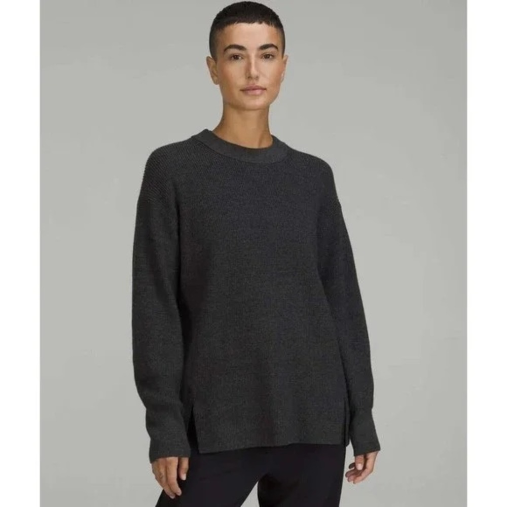 Lululemon Merino Wool Blend Ribbed Crewneck Sweater Heathered Black